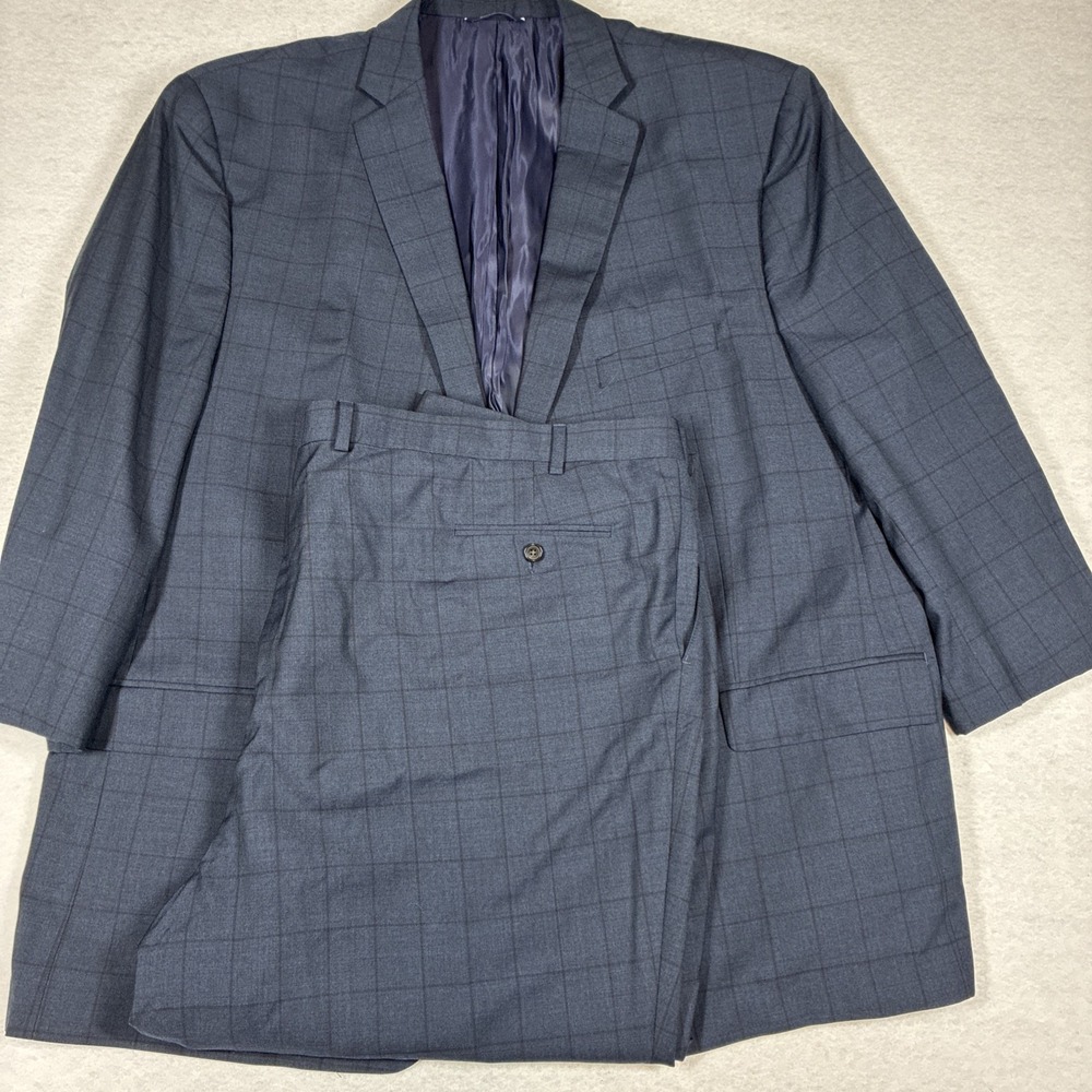 Ralph Ralph Lauren 2 Piece Suit Mens 56L 52x27 Blue Check Windowpane 100% Wool